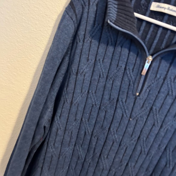 Tommy Bahama Men Navy Island Zone Knit 1/4 Zip Sweater - Picture 6 of 6